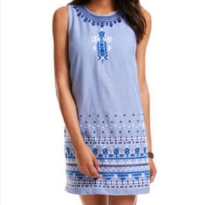 Vineyard Vines Womens size 6 Embroidered Chambray Shift Dress Aztec Fair Isle